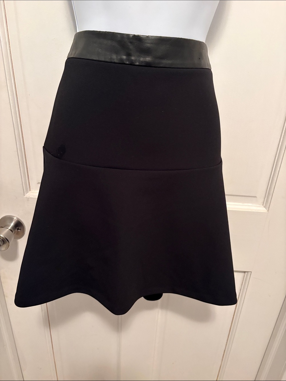 Ann Taylor Black A-Line Skirt with Faux Leather Waistband